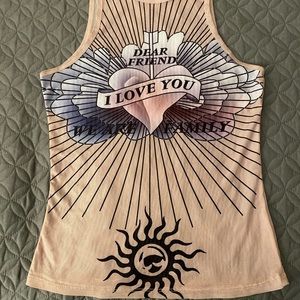 mesh see through tank top with text